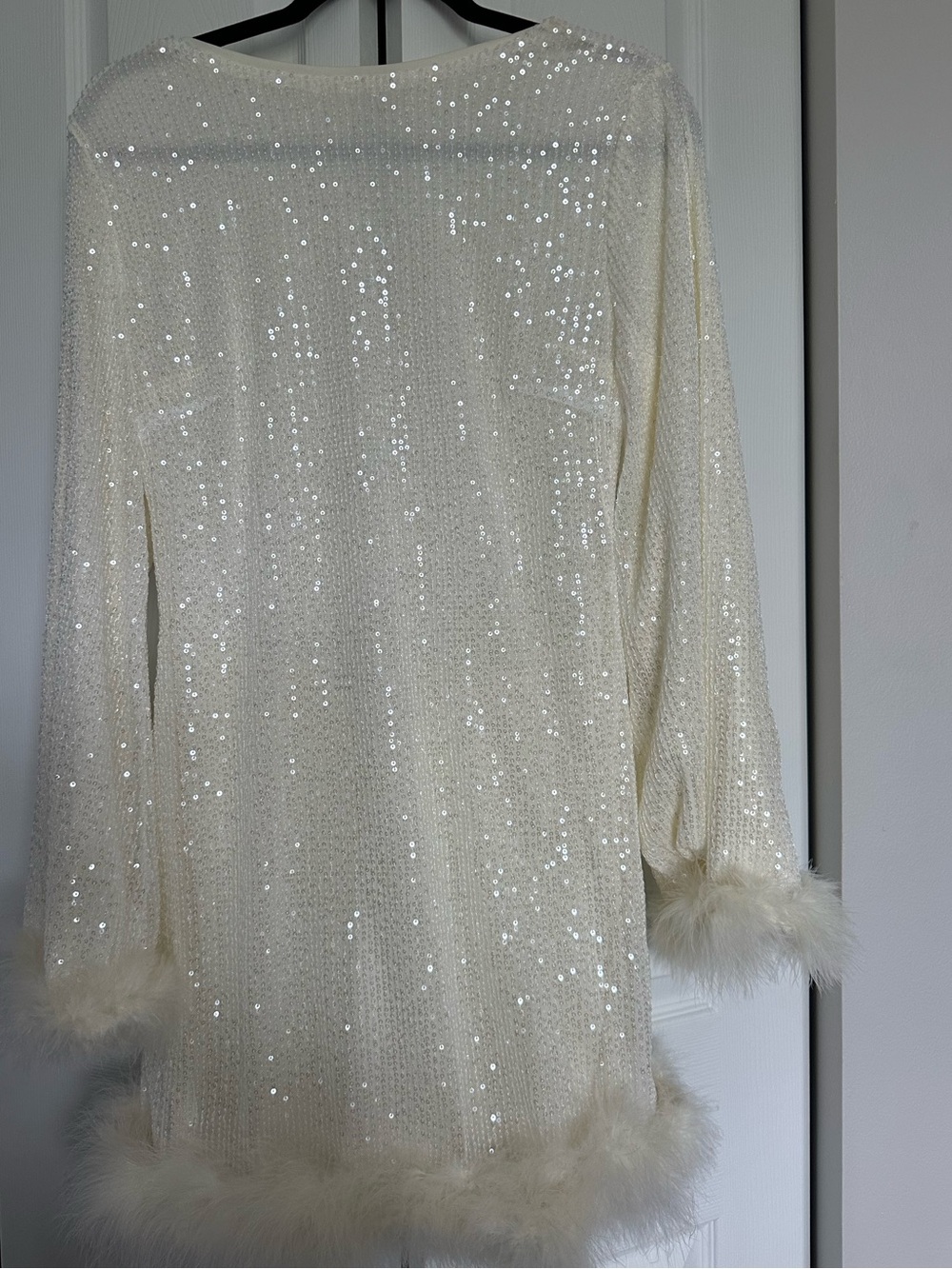 White Sequin Feather Mini Dress